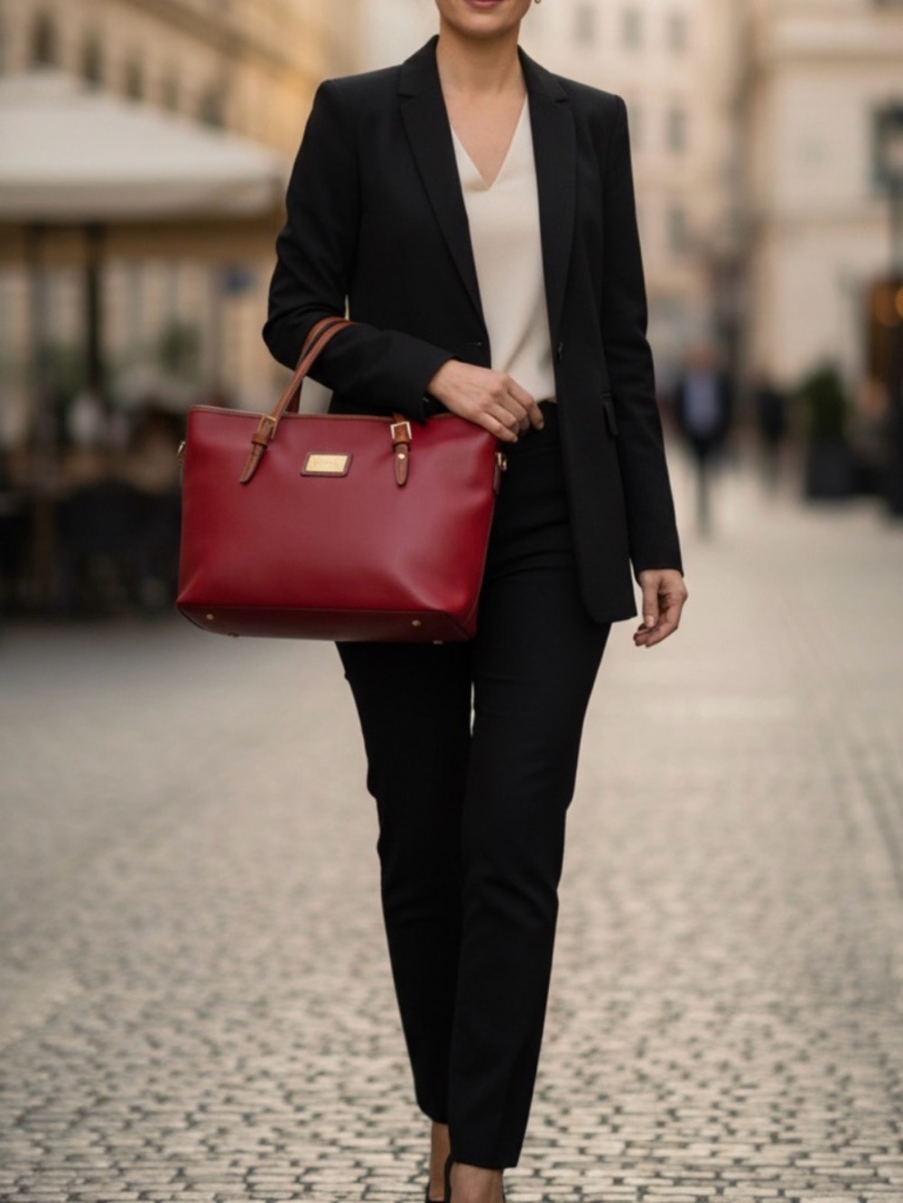 Cavalcanti Genuine Leather Tote with Gold Accents